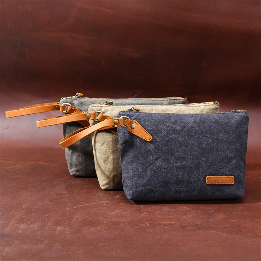 JCCOTTON Batik Canvas Casual Clutch Bag Zipper Purse Coins Cash Keys Storage Bag - Army Green-7