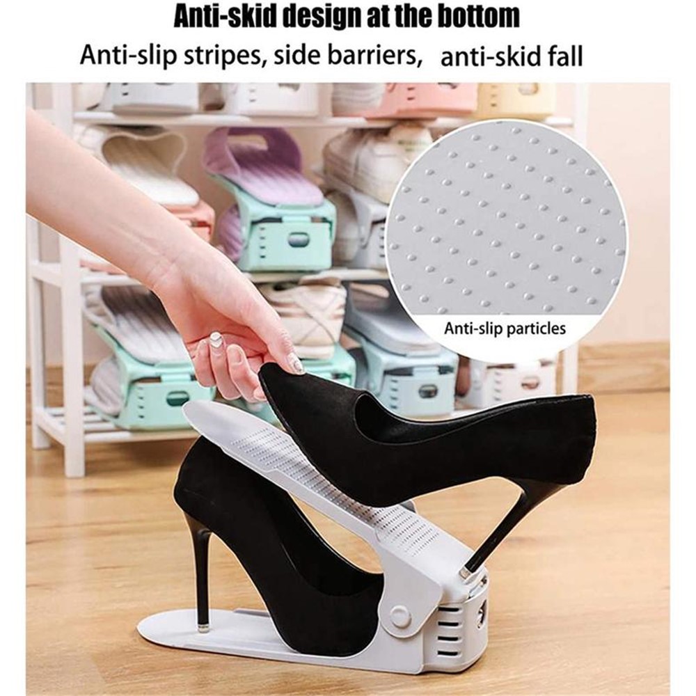 Double Layer Adjustable Shoe Rack Space Saving Shoe Holder Cabinet Layered Shoe Organizer for Home Dormitory - Baby Blue-2