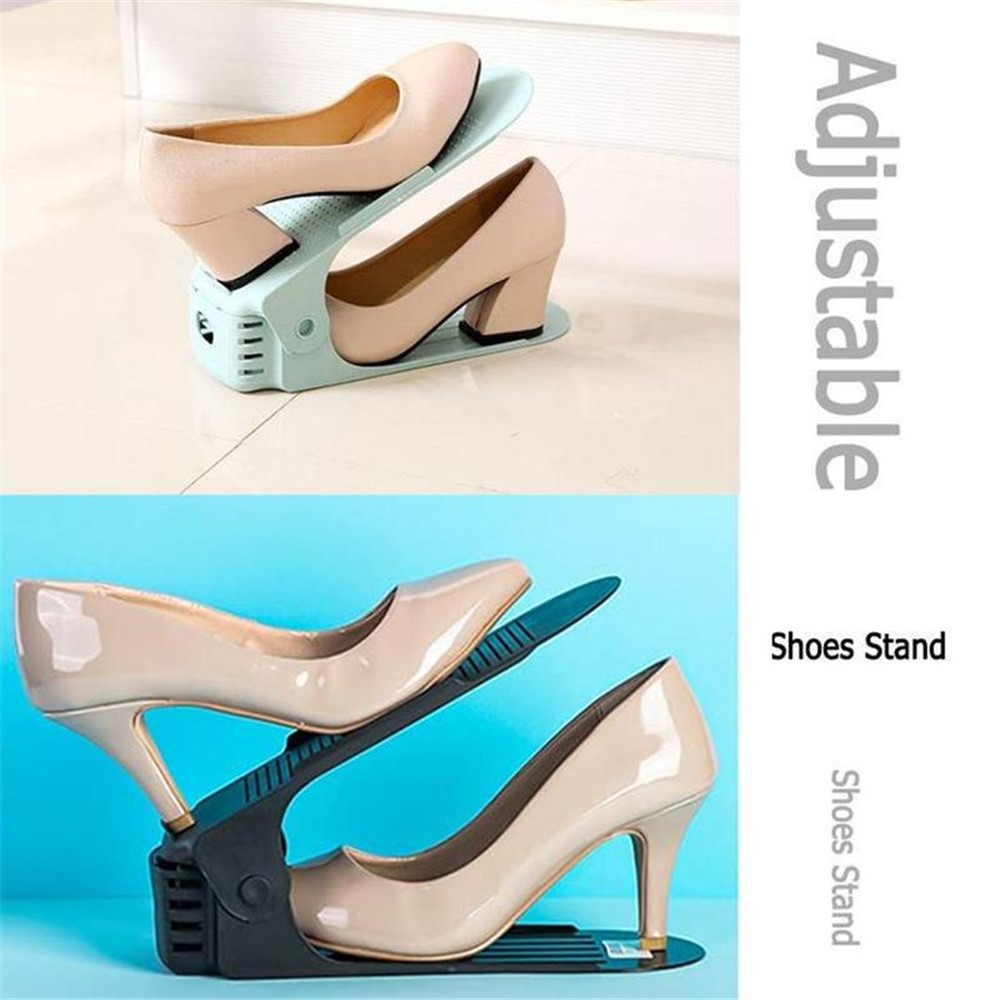 Double Layer Adjustable Shoe Rack Space Saving Shoe Holder Cabinet Layered Shoe Organizer for Home Dormitory - Baby Blue-3