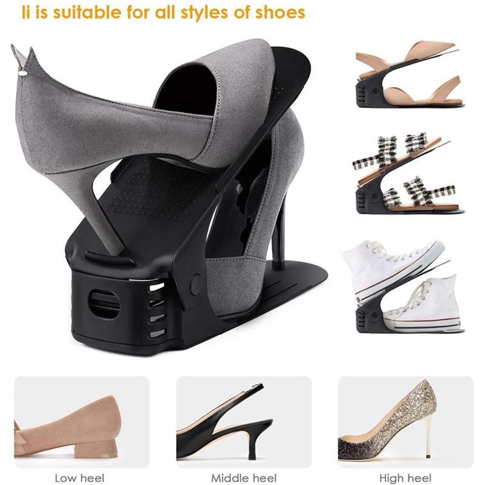 Double Layer Adjustable Shoe Rack Space Saving Shoe Holder Cabinet Layered Shoe Organizer for Home Dormitory - Baby Blue-5