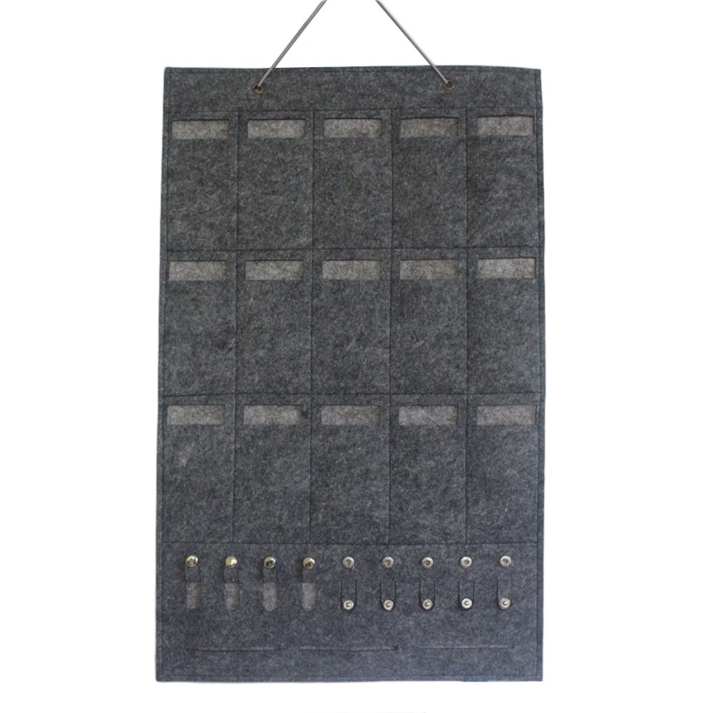 Snap Buttons Design Eyeglasses Storage Pouch Organizer 15 Slots Wall Hanging Felt Sunglasses Holder Bag, Style C - Dark Grey-1