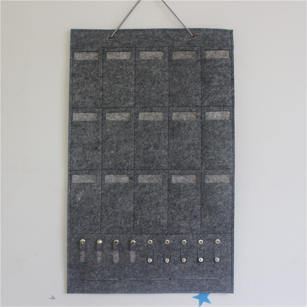 Snap Buttons Design Eyeglasses Storage Pouch Organizer 15 Slots Wall Hanging Felt Sunglasses Holder Bag, Style C - Dark Grey-2