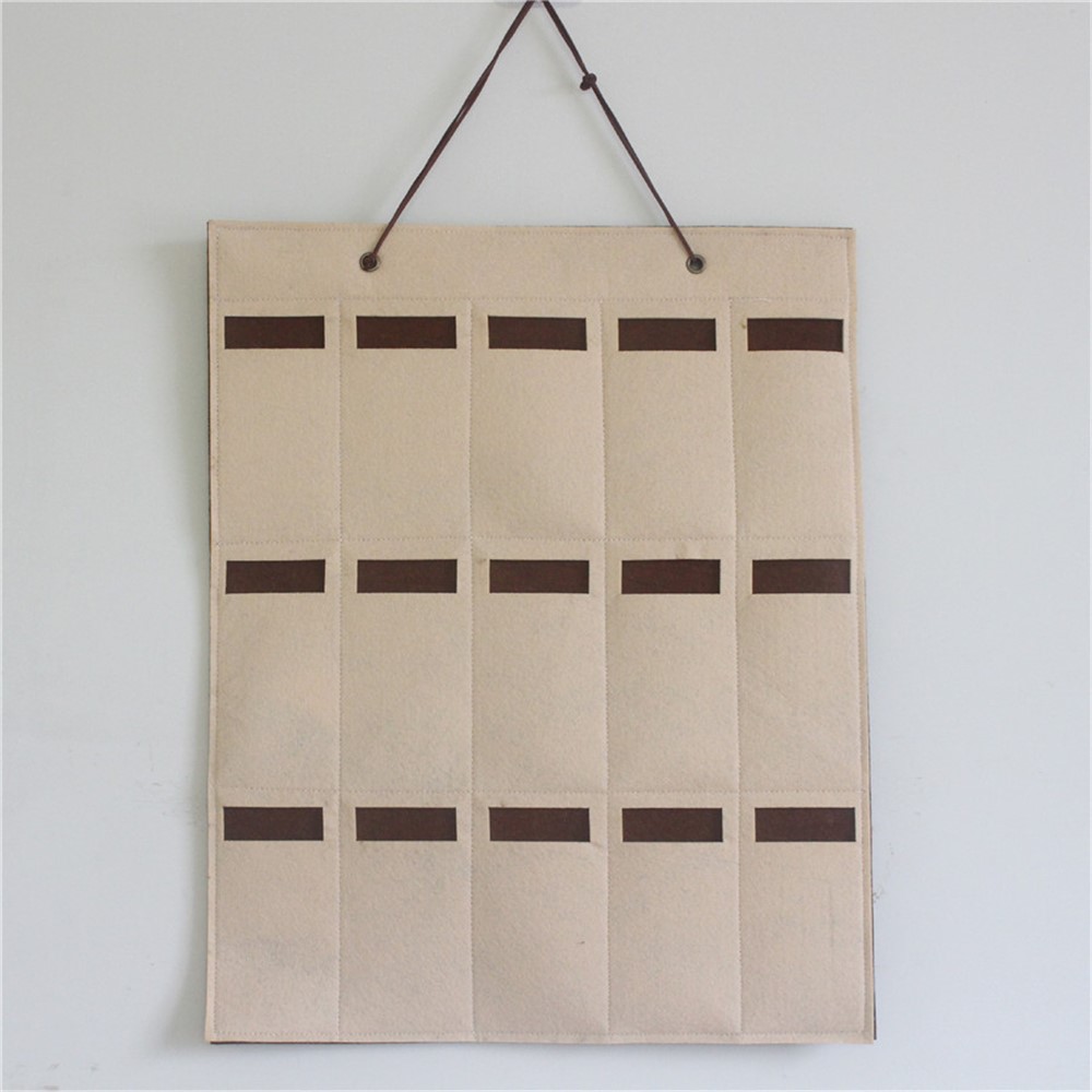15 Slots Felt Sunglasses Holder Wall Hanging Bag Eyeglasses Storage Pouch Organizer, Style A - Beige-2