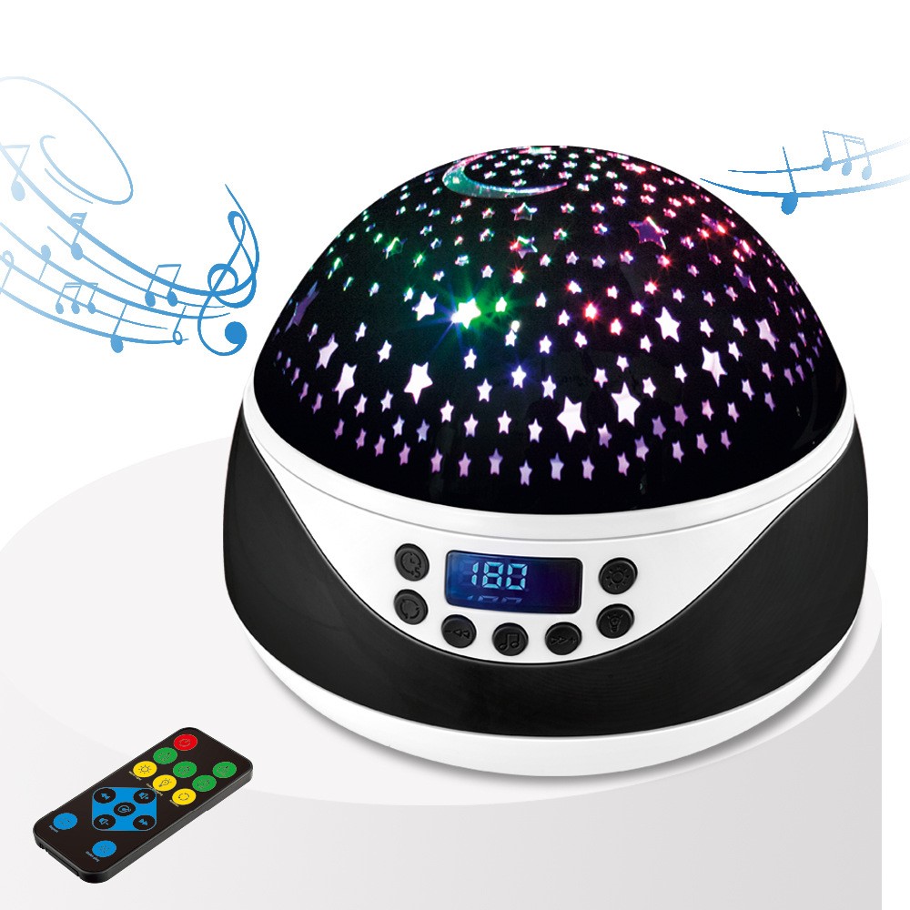 Star Projection Lamp USB Music Rotating LED Colorful Night Light - Black
