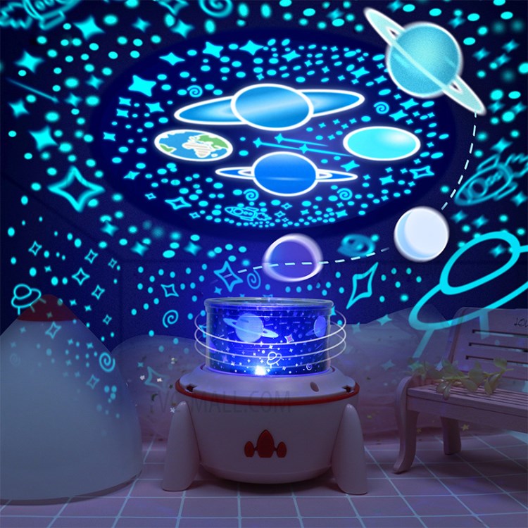 Rocket Model Colorful Rotating USB LED Projector Light for Home Christmas KTV Party - Blue-4