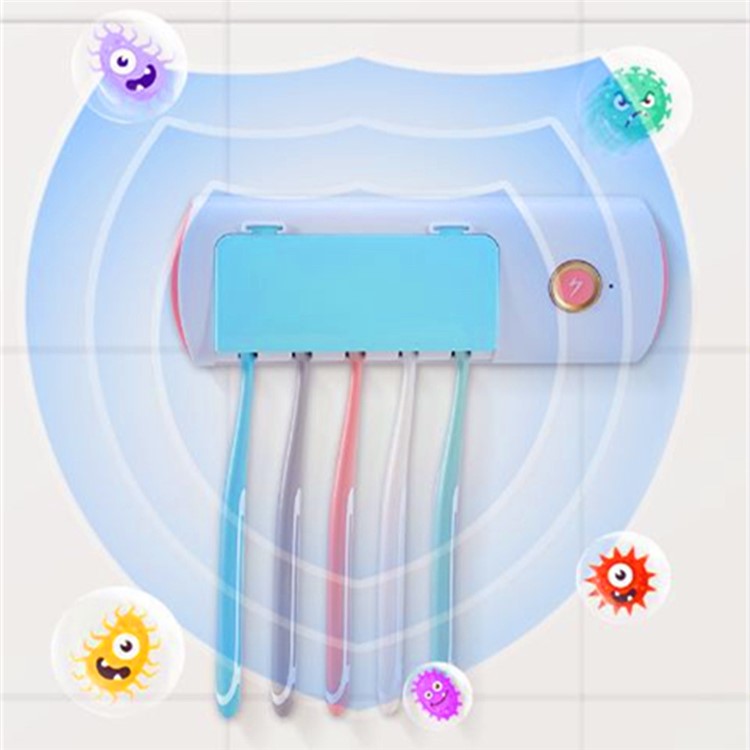 UV Light Ultraviolet Toothbrush Holder Sterilizer Bathroom Storage Shelf - Blue-4