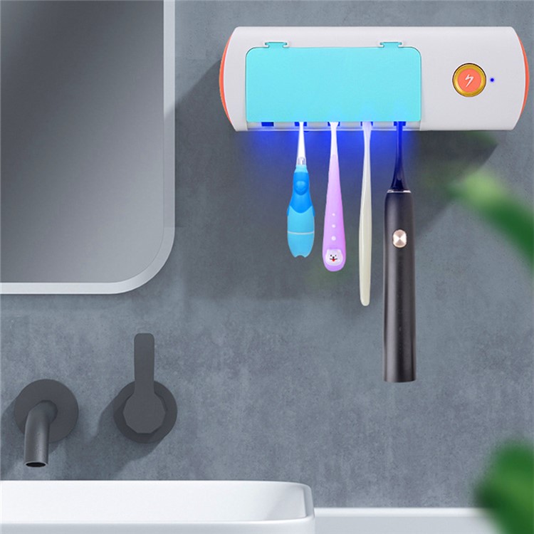 UV Light Ultraviolet Toothbrush Holder Sterilizer Bathroom Storage Shelf - Blue-5