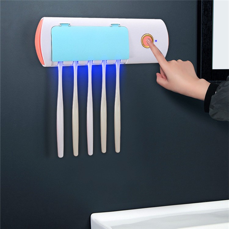 UV Light Ultraviolet Toothbrush Holder Sterilizer Bathroom Storage Shelf - Blue-6