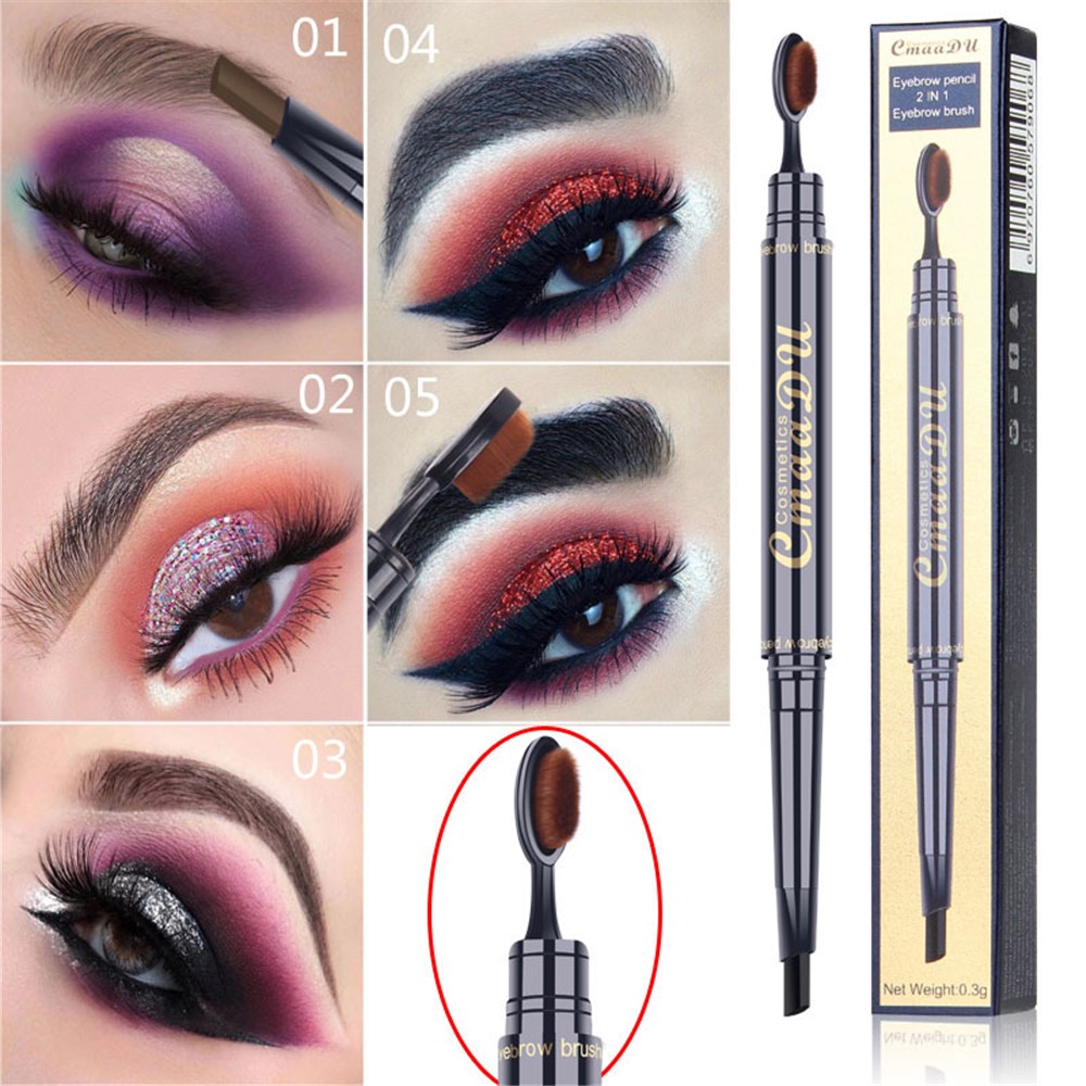 Double Eyebrow Pen with Brush Toothbrush Head Eyebrow Pencil Natural Long Lasting Eye Makeup - Light Brown-3