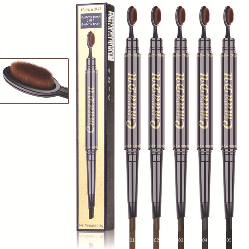 Double Eyebrow Pen with Brush Toothbrush Head Eyebrow Pencil Natural Long Lasting Eye Makeup - Light Brown-4