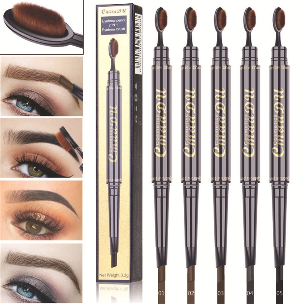 Double Eyebrow Pen with Brush Toothbrush Head Eyebrow Pencil Natural Long Lasting Eye Makeup - Light Brown-5