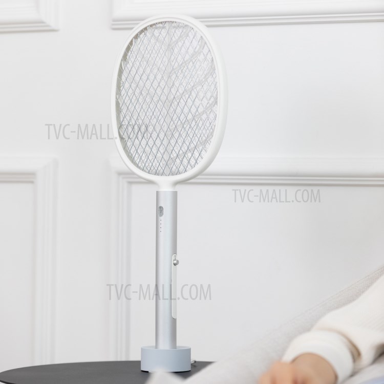 358 2 En 1 USB Rechargeable Mosquito Electric Mosquito Swatter Bug Fly Trappe Raquette Mosquito Killer Lampe - Blanc-2