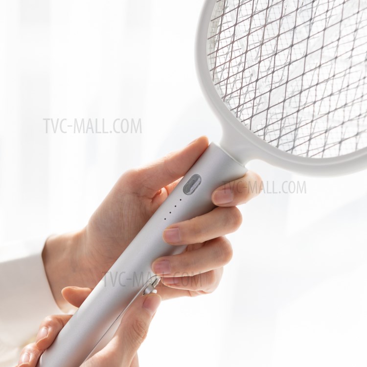 358 2 En 1 USB Rechargeable Mosquito Electric Mosquito Swatter Bug Fly Trappe Raquette Mosquito Killer Lampe - Blanc-3