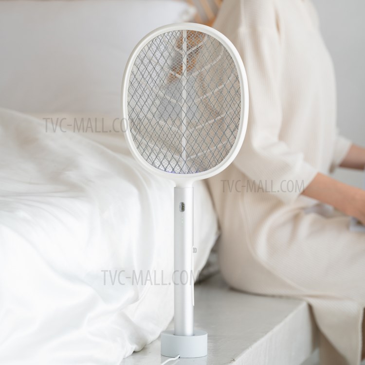 358 2 En 1 USB Rechargeable Mosquito Electric Mosquito Swatter Bug Fly Trappe Raquette Mosquito Killer Lampe - Blanc-4