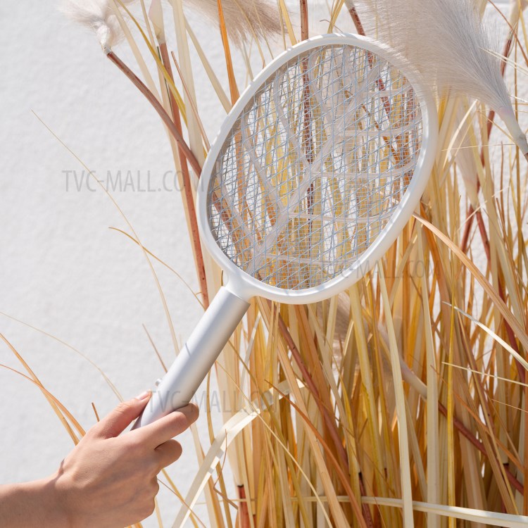 358 2 En 1 USB Rechargeable Mosquito Electric Mosquito Swatter Bug Fly Trappe Raquette Mosquito Killer Lampe - Blanc-5