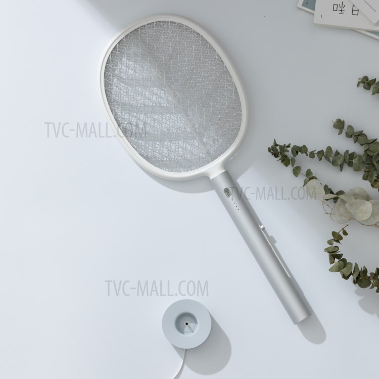 358 2 En 1 USB Rechargeable Mosquito Electric Mosquito Swatter Bug Fly Trappe Raquette Mosquito Killer Lampe - Blanc-6