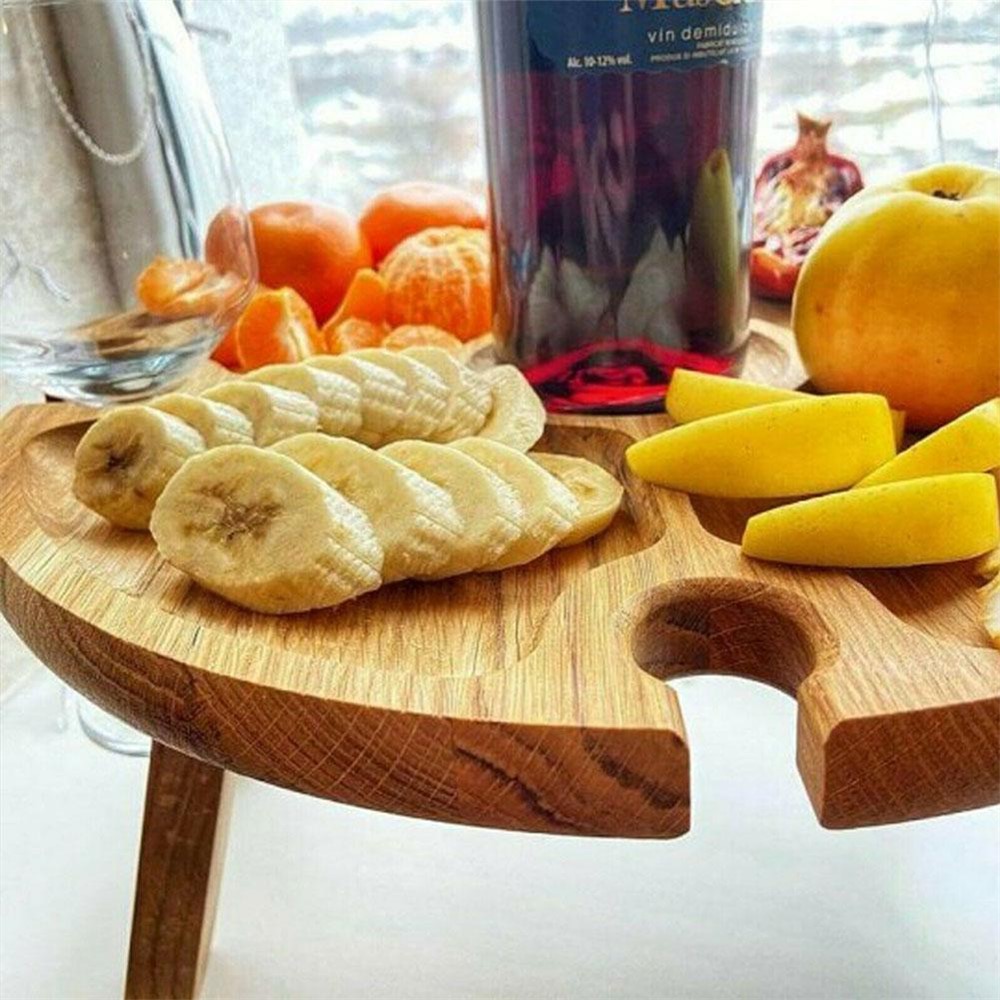 Folding Picnic Table 24x11cm Round Desk Wine Glass Rack Snack Table for Lawn Beach Outdoors Garden Travel-2