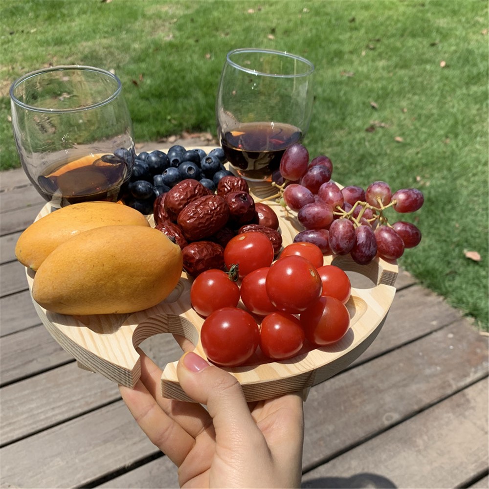 Folding Picnic Table 24x11cm Round Desk Wine Glass Rack Snack Table for Lawn Beach Outdoors Garden Travel-4