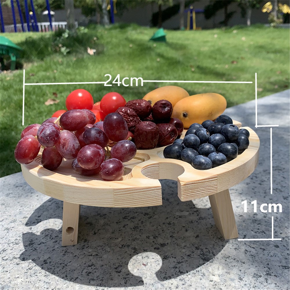 Folding Picnic Table 24x11cm Round Desk Wine Glass Rack Snack Table for Lawn Beach Outdoors Garden Travel-7