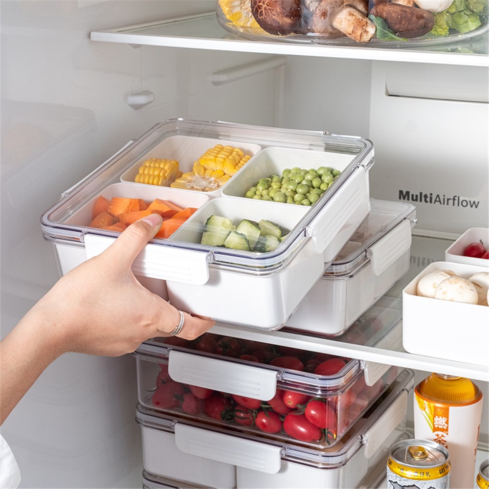 YM-6424-1 20PCS Refrigerator Organizer Bins Detachable 4-Grid Fridge Food Storage Bins Organizer Boxes (No FDA Certificate, BPA-free)-4
