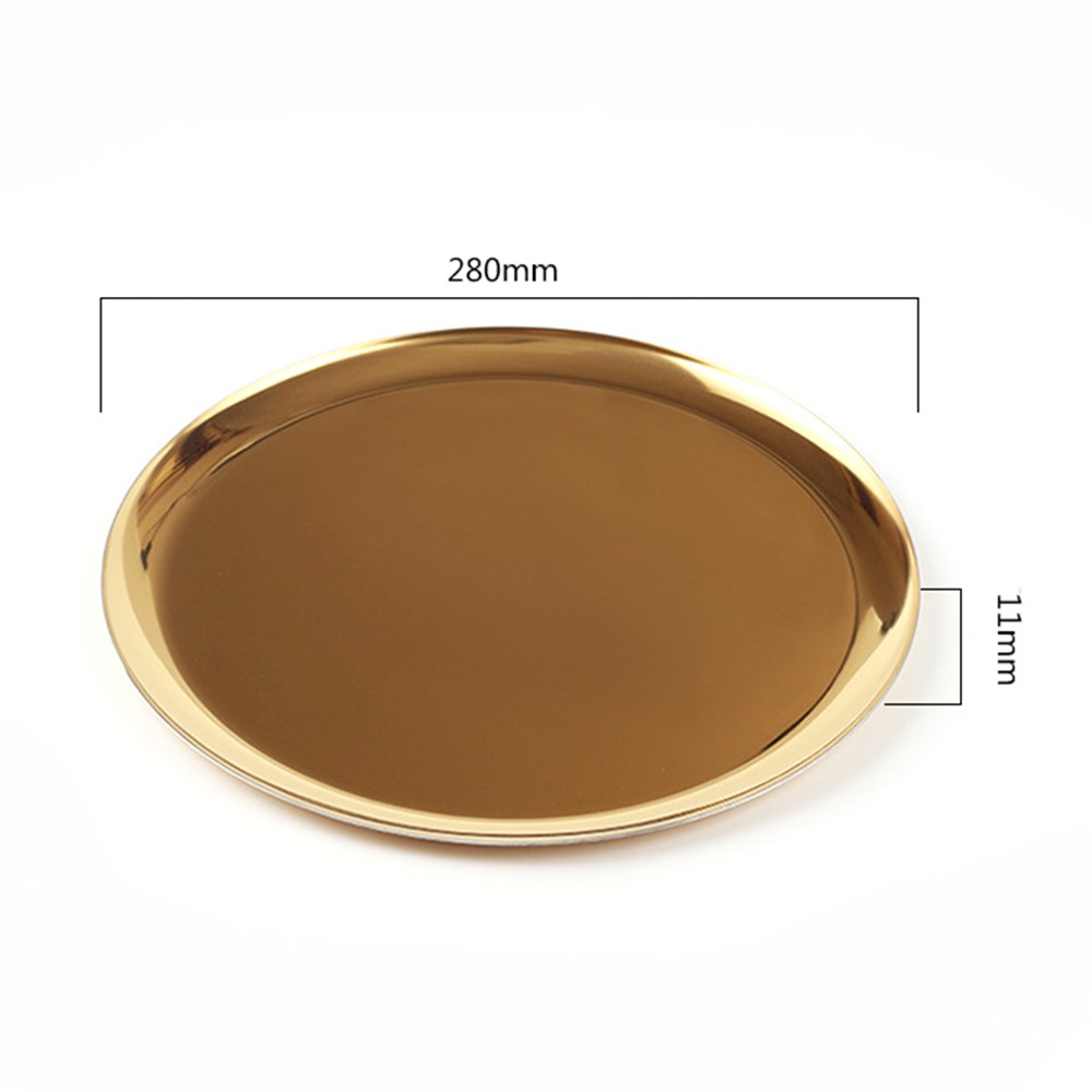 Nordic Style Round Electroplating Stainless Steel Sundries Organizer Tray Desktop Fruit Storage Tray Home Decor - Gold-3