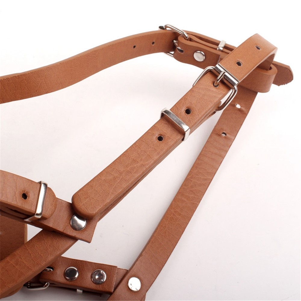 Adjustable Leather Straps Wire Basket Dog Anti-bite Muzzle Protective Mouth Cover Accessories, Size M - Brown-3