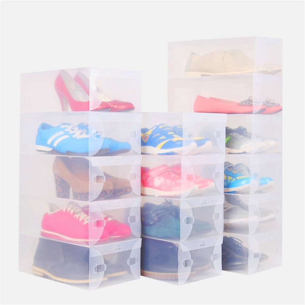 Foldable Shoe Storage Box Dust-proof Clear Thicken Plastic Stackable Shoe Organizer, Size L (for Man)-3