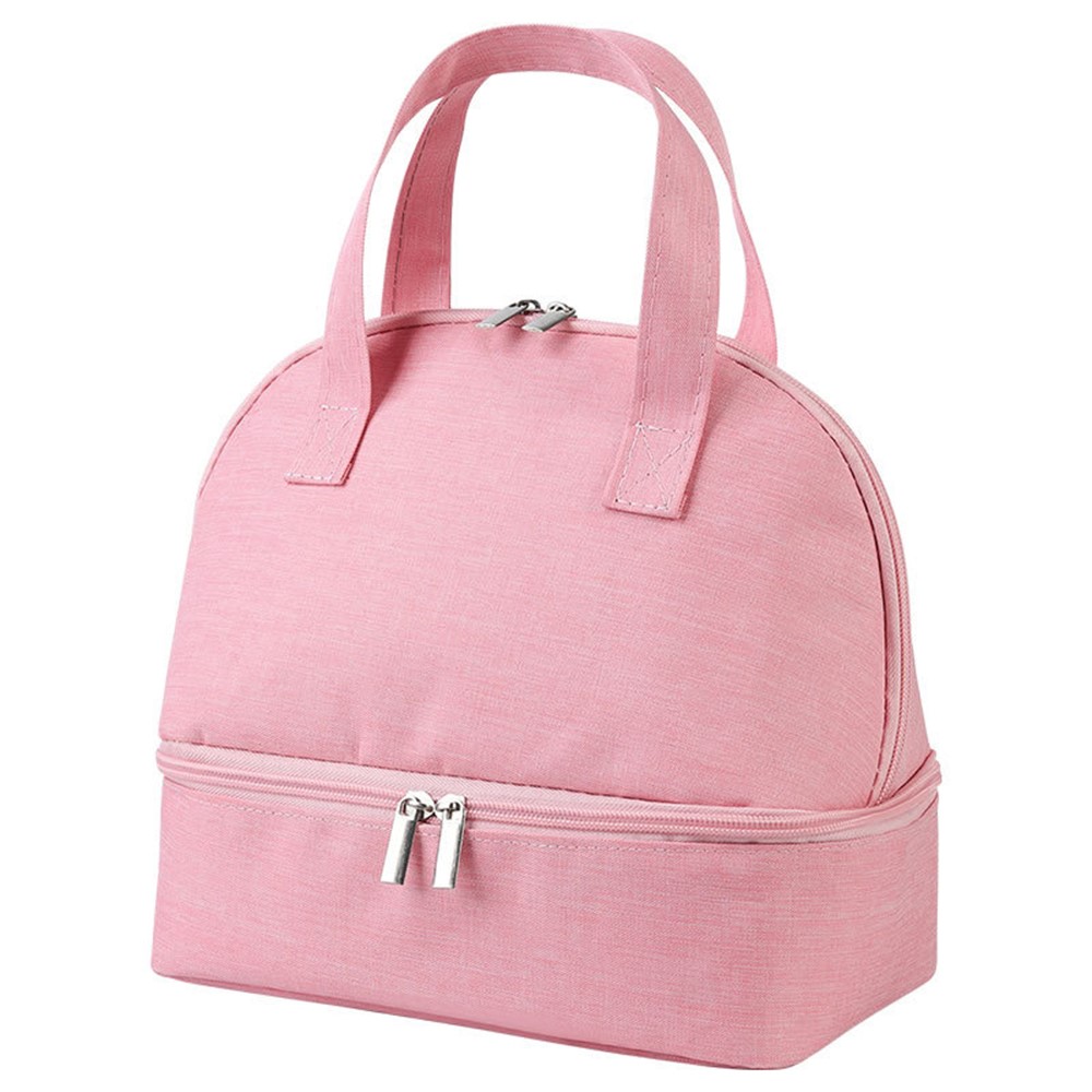 TB-0470 Dual-layer Zipper Design Aluminium Film Heat Protecting Bag Lunch Bag Storage Bag - Pink-1