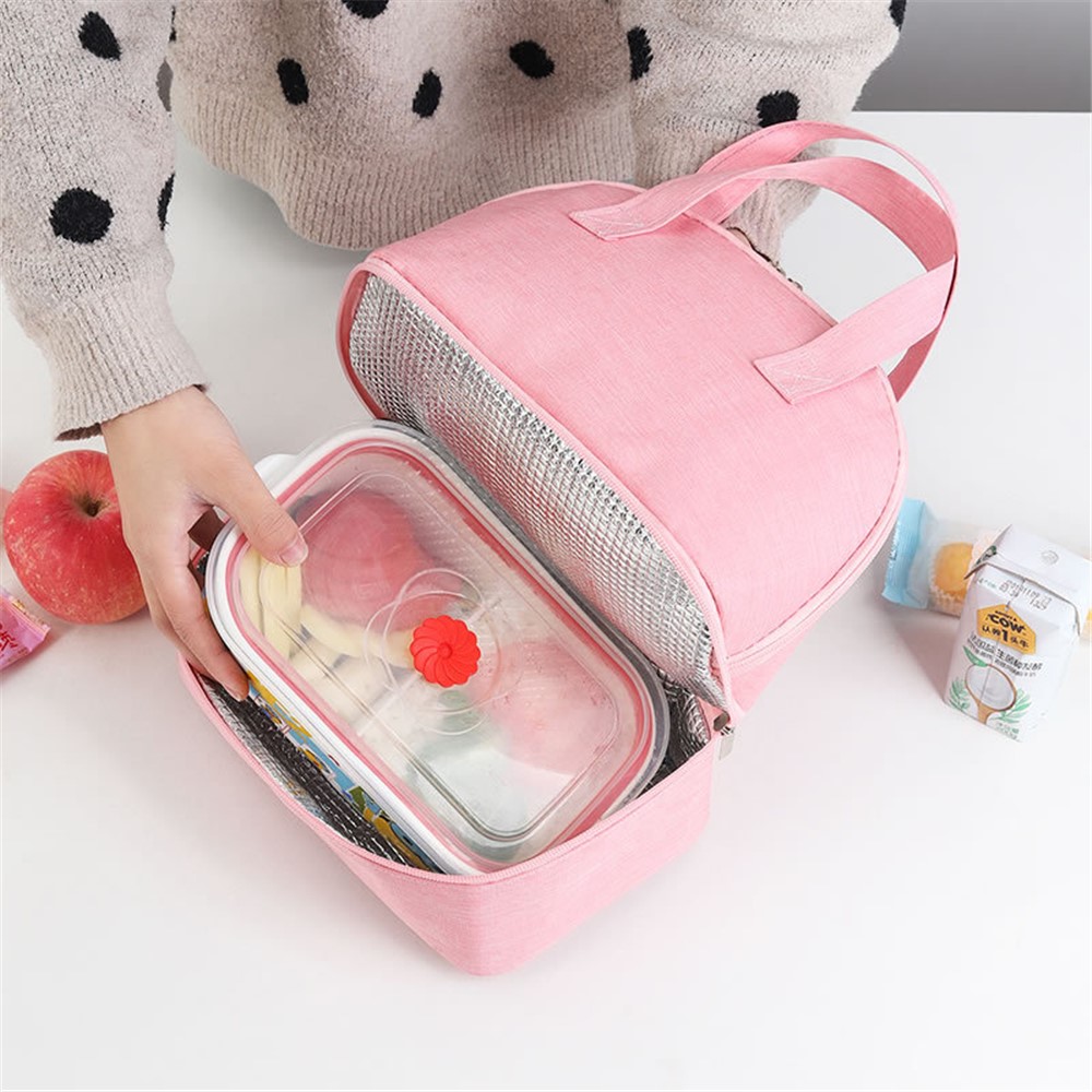 TB-0470 Dual-layer Zipper Design Aluminium Film Heat Protecting Bag Lunch Bag Storage Bag - Pink-2