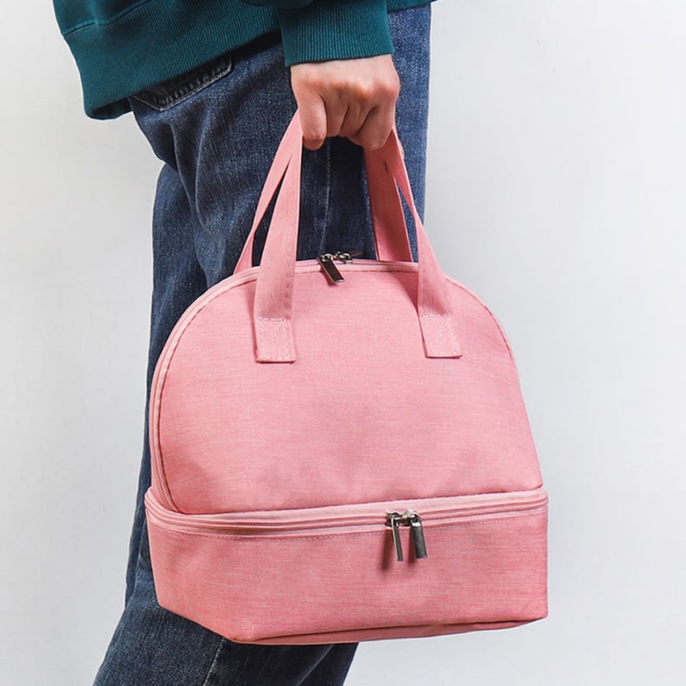 TB-0470 Dual-layer Zipper Design Aluminium Film Heat Protecting Bag Lunch Bag Storage Bag - Pink-5