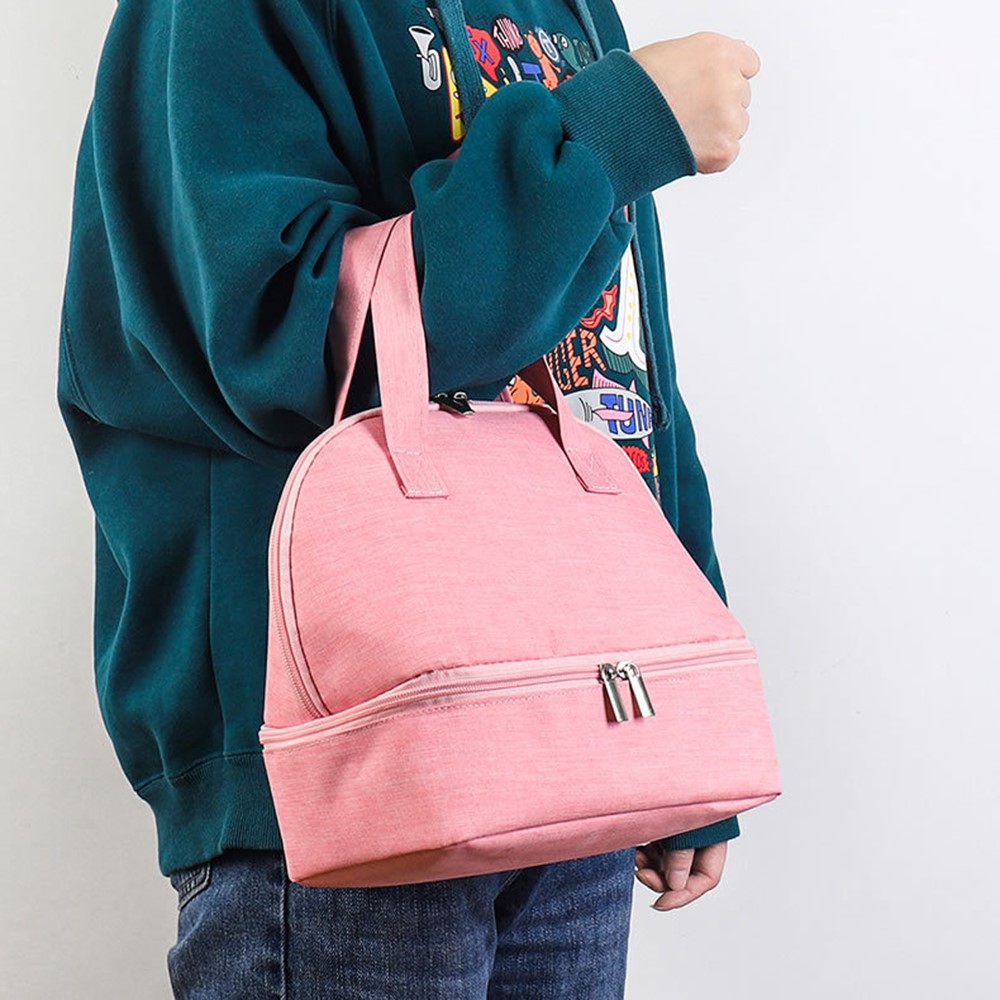 TB-0470 Dual-layer Zipper Design Aluminium Film Heat Protecting Bag Lunch Bag Storage Bag - Pink-6