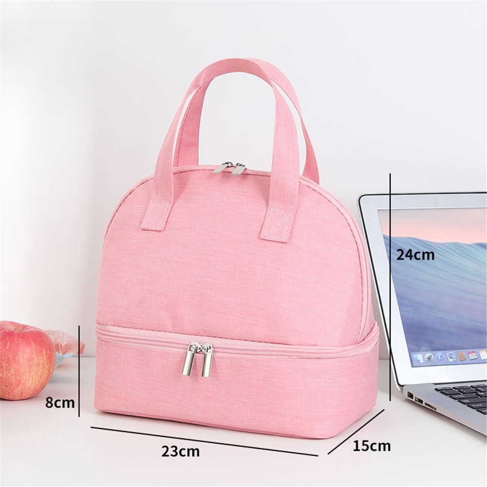 TB-0470 Dual-layer Zipper Design Aluminium Film Heat Protecting Bag Lunch Bag Storage Bag - Pink-8