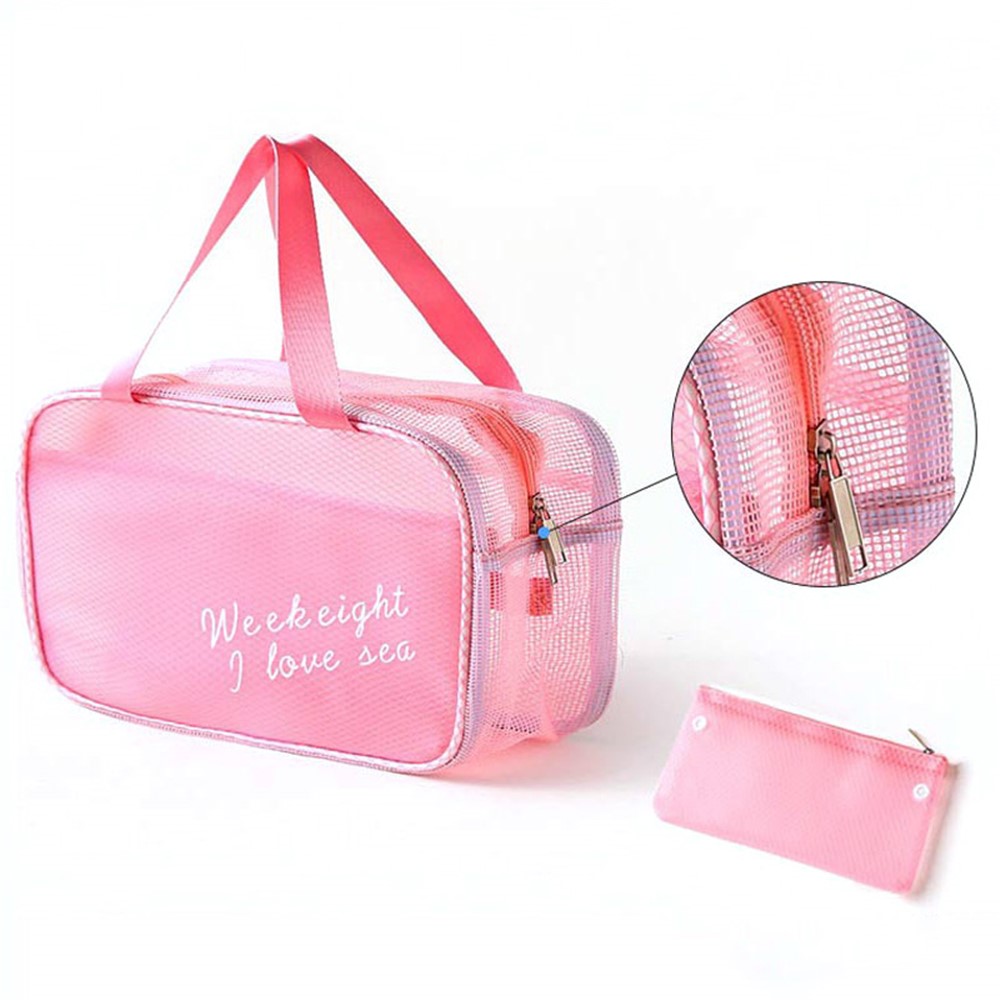 WEEKEIGHT Large Size Portable Waterproof Makeup Toiletry Bag Travel Fitness Swimming Storage Bag - Pink/Breathable Type-1