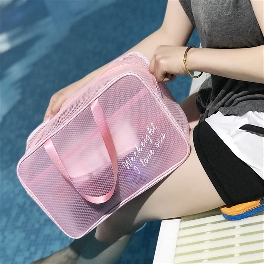 WEEKEIGHT Large Size Portable Waterproof Makeup Toiletry Bag Travel Fitness Swimming Storage Bag - Pink/Breathable Type-3