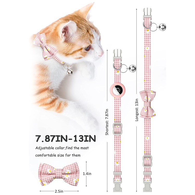 Para Airtag Anti-perd Tracker Silicone Case Grid Daisy Pattern Pet Safety Collar Com Bow - Rosa-6