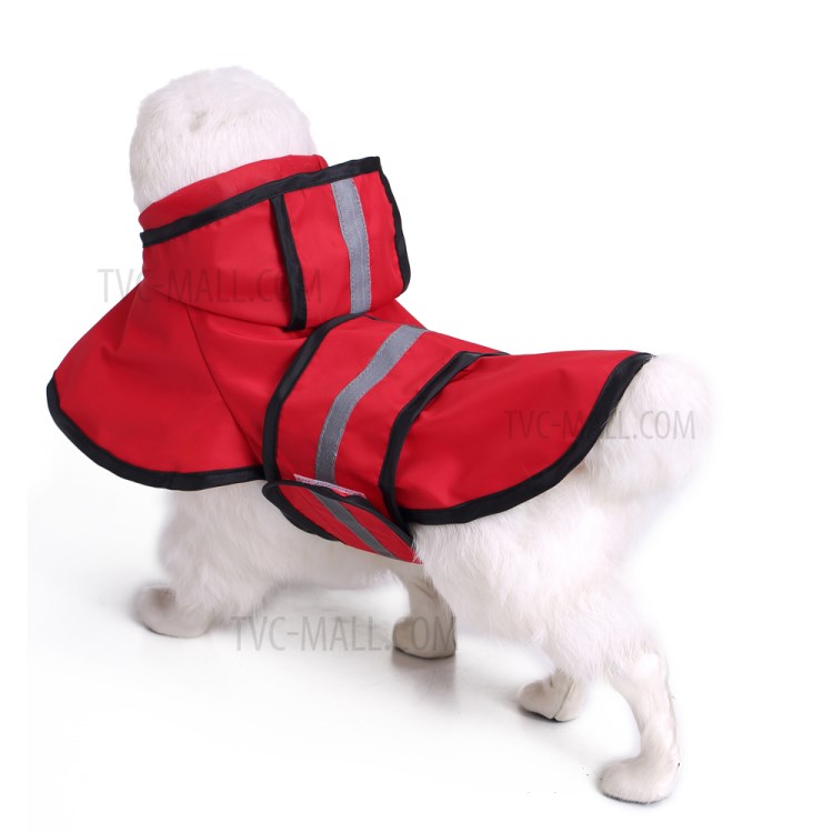 Hooded Pet Dog Raincoat Jacket Rain Poncho Rainwear with Reflective Stripes - Red/XXL-3