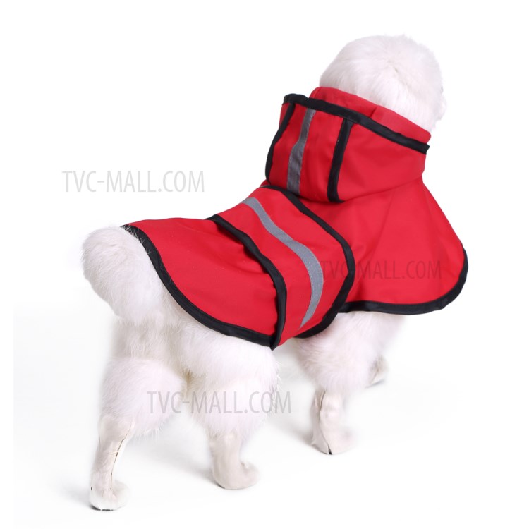 Hooded Pet Dog Raincoat Jacket Rain Poncho Rainwear with Reflective Stripes - Red/XXL-4