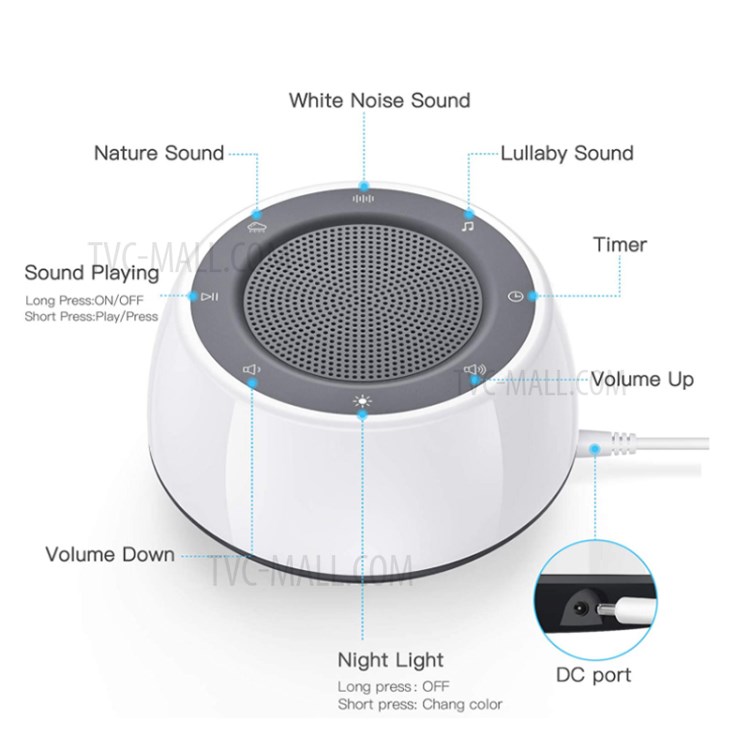 A800 White Noise Sound Maker Machine with Colorful Night Light 16 Soothing Sounds for Sleeping-2
