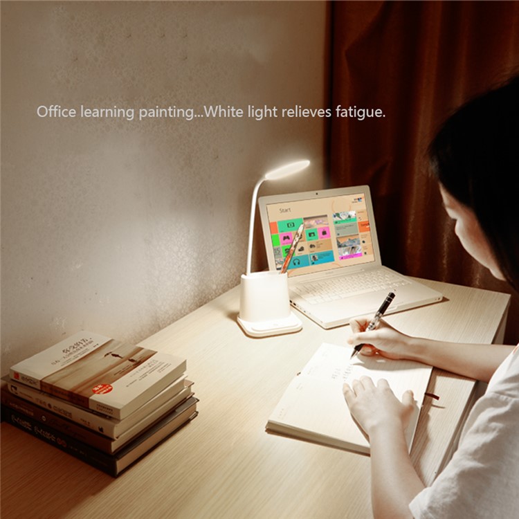 Dimmable Touch Control LED Tischlampe Leselicht Mit Stifthalter USB-Ladeventilator - Weiß-8