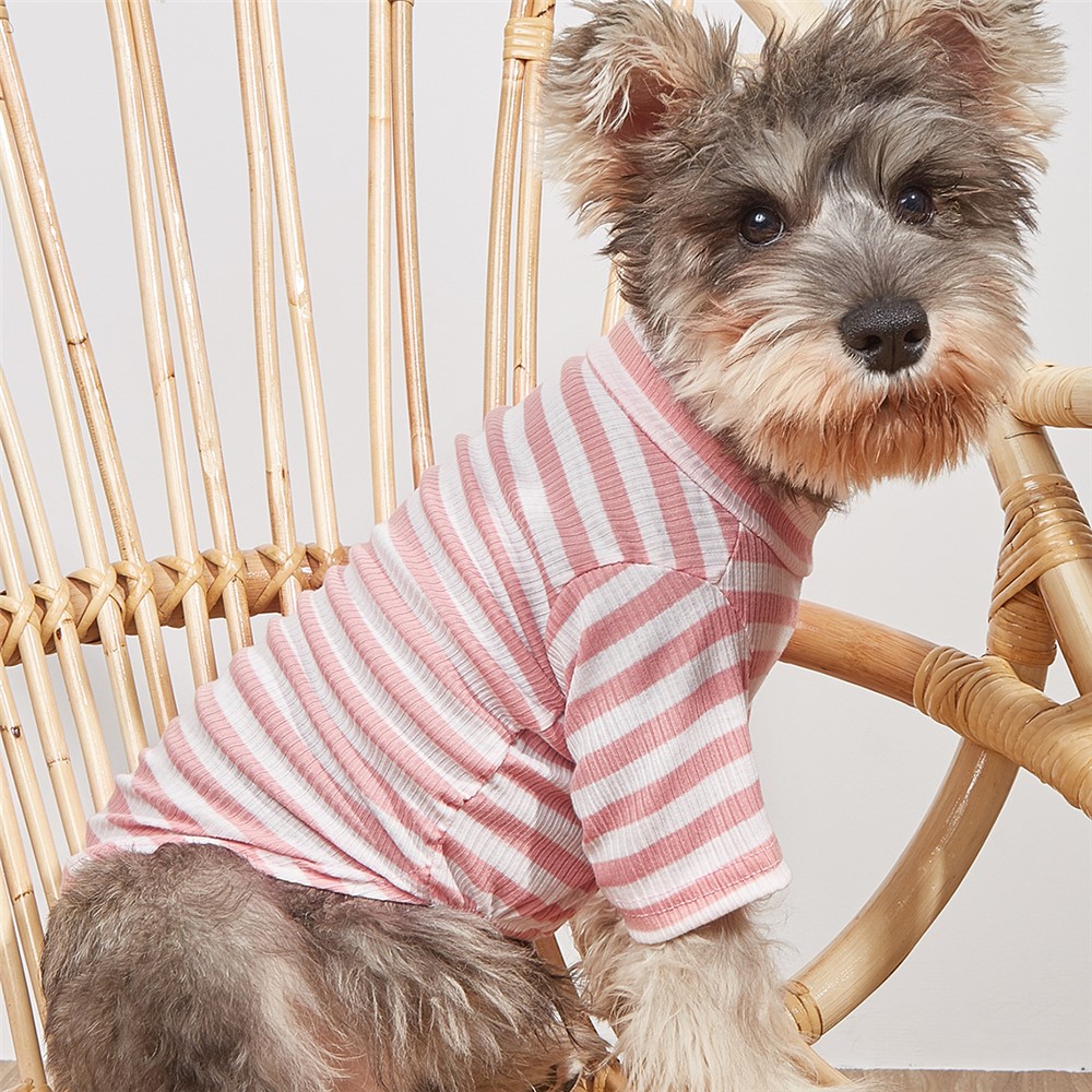 Stylish Stripes Elastic Puppy Dog Cat T-shirt Home Apparel Pet Clothes - Pink/S-1