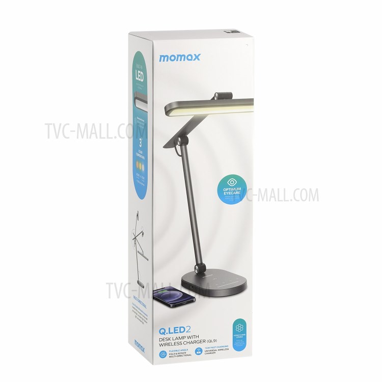 MOMAX Q.LED2 Eye Protection Dimmable Desk Lamp with Wireless Charger Function - Grey/UK Plug-8