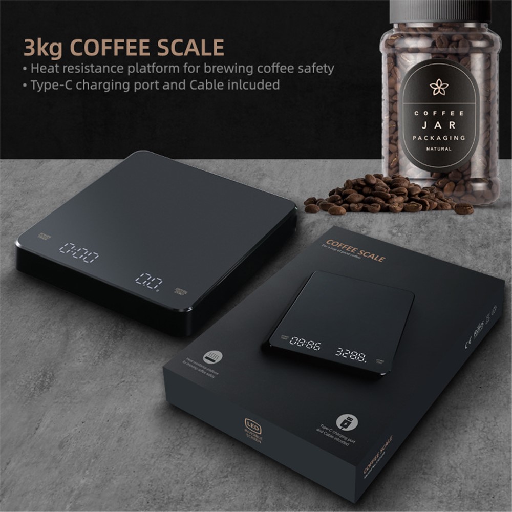 3kg/0.1g High Precision LCD Digital Scale Timer Electronic Weight Scale for Baking Tea Coffee-2