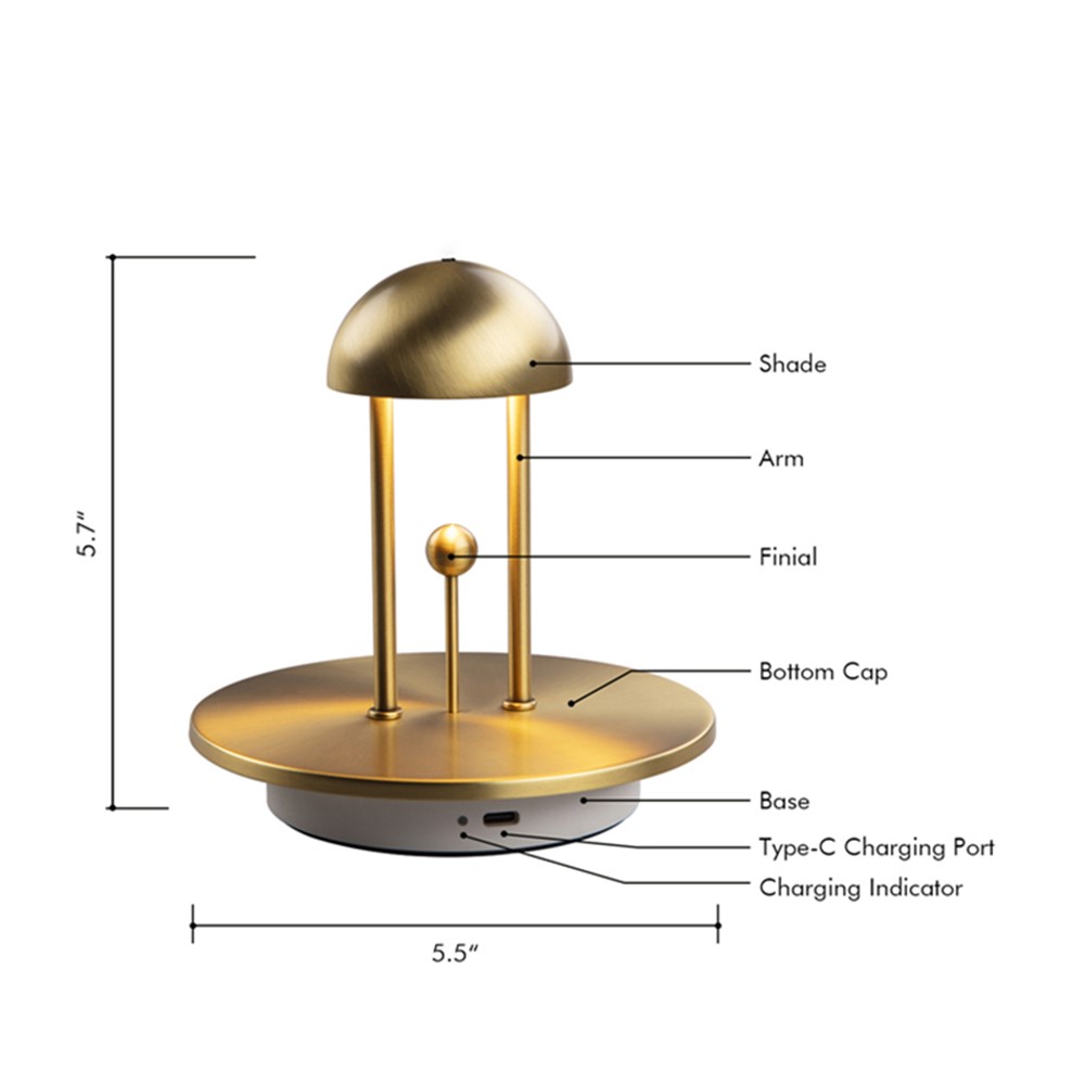 COMELY 1140002 Bell Design Modern Cordless Night Light 2000mAh Rechargeable Touch Dimming LED Table Lamp Home Decor - Gold-7