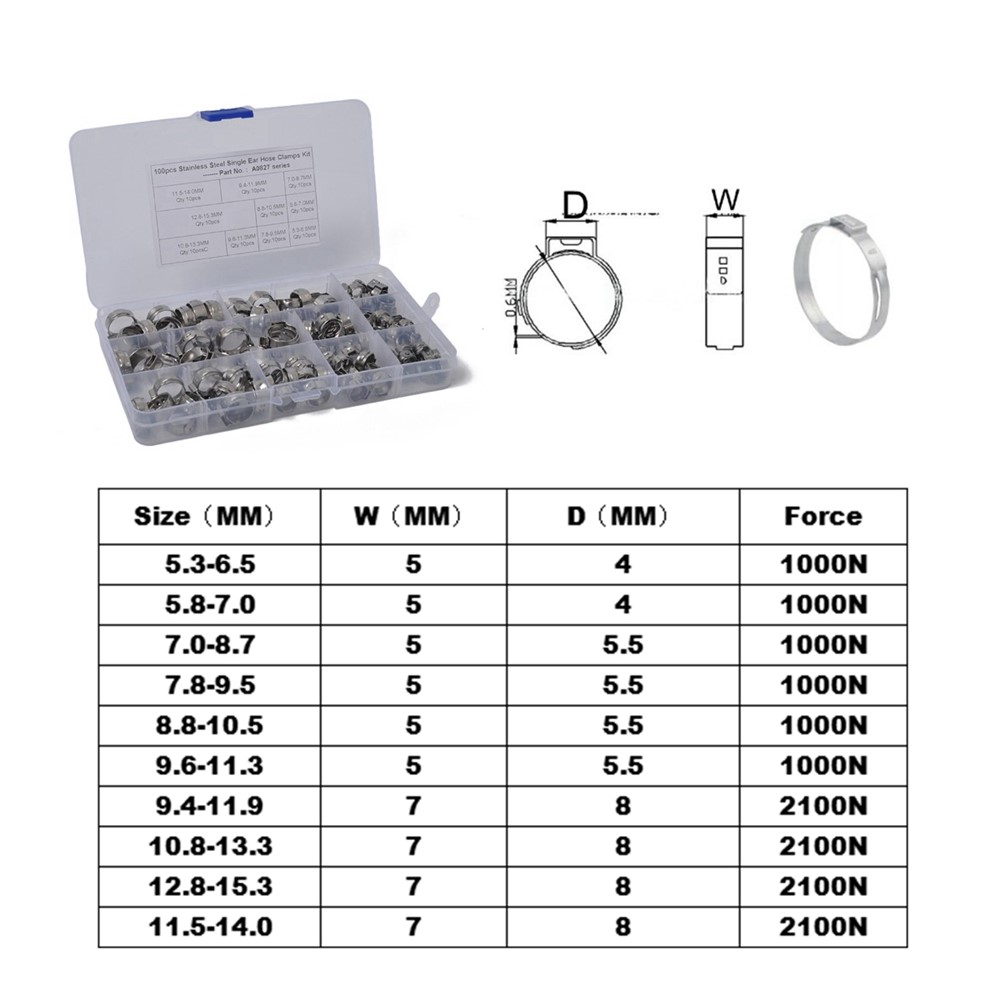 100PCS Hose Ring Clamps Adjustable Pipe Tube Clamps 304 Stainless Steel Hose Clips with Plastic Box-14