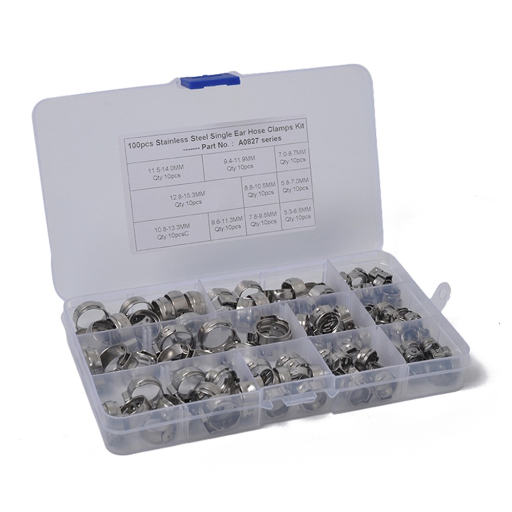 100PCS Hose Ring Clamps Adjustable Pipe Tube Clamps 304 Stainless Steel Hose Clips with Plastic Box-2