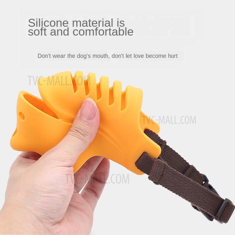 Rhinoceros Mouth Shape Dog Muzzle Adjustable Silicone Dog Puppy Pet Muzzle - Yellow/Size: S-5