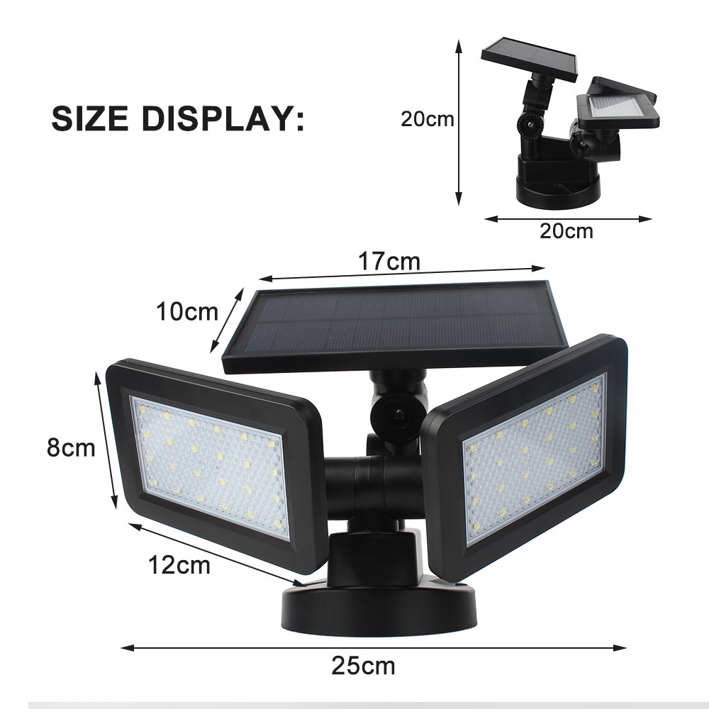 L200 Microwave Radar Motion Sensor Solar Wall Light 3 Modes Lighting 48 LED Double Panel Garden Light-8