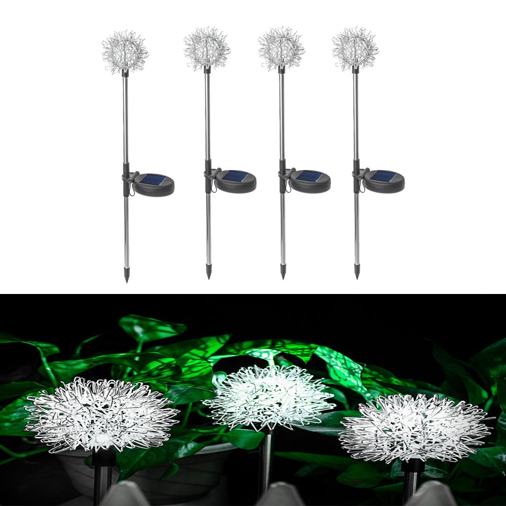 HUIHAO L106 4 Pack Outdoor LED Solar Lights Waterproof Dandelion Stainless Steel Landscape Lighting for Garden Yard Lawn Decor - Cool White-1