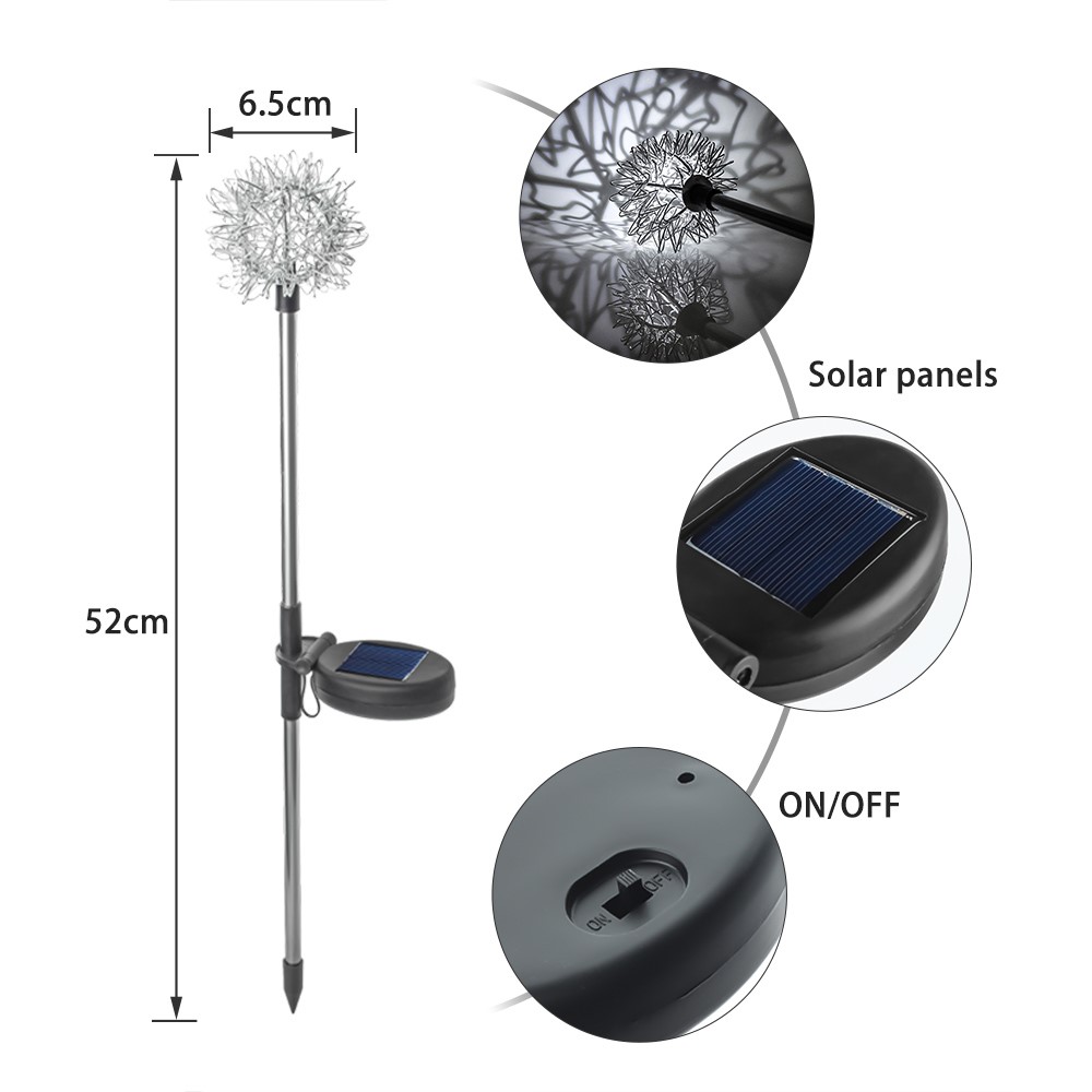 HUIHAO L106 4 Pack Outdoor LED Solar Lights Waterproof Dandelion Stainless Steel Landscape Lighting for Garden Yard Lawn Decor - Cool White-2