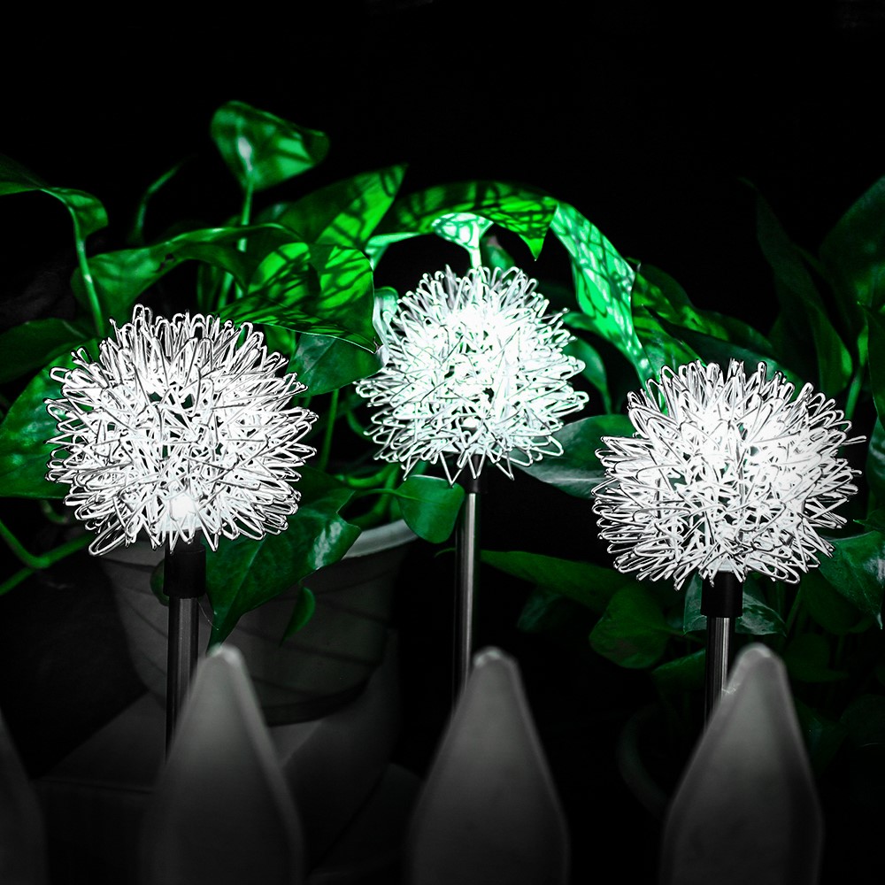 HUIHAO L106 4 Pack Outdoor LED Solar Lights Waterproof Dandelion Stainless Steel Landscape Lighting for Garden Yard Lawn Decor - Cool White-3
